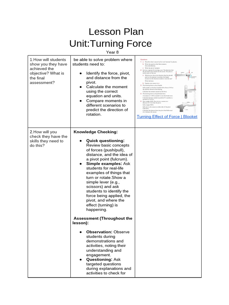Lesson Plan | PDF | Lever | Force