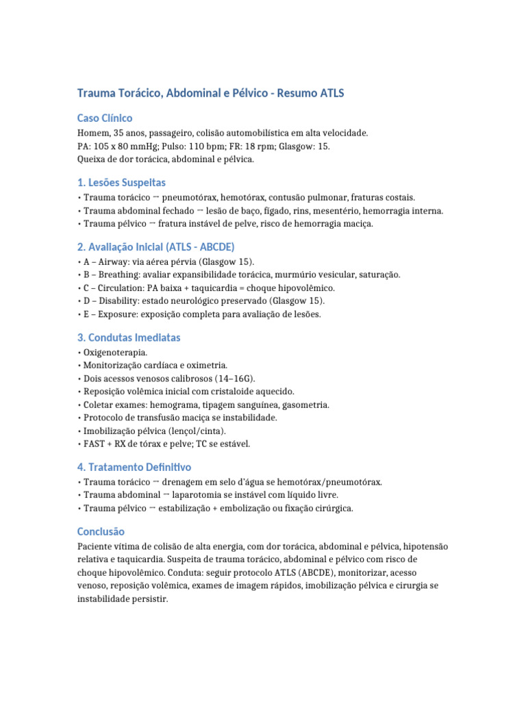 Trauma em Colisão: Protocolo ATLS | PDF