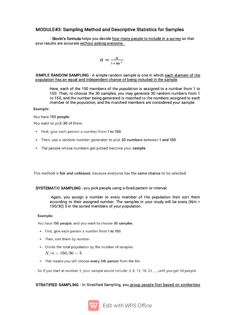 Sampling Methods & Descriptive Stats Guide | PDF | Sampling (Statistics ...