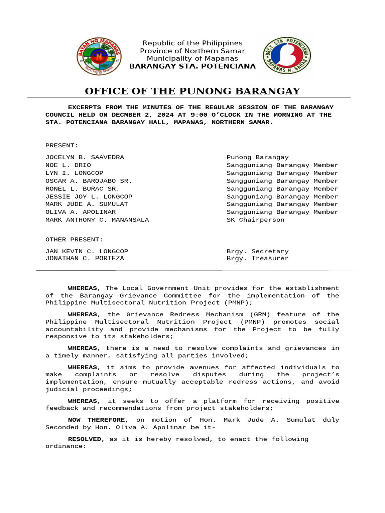 Barangay Grievance Committee Ordinance | PDF | Justice | Crime & Violence
