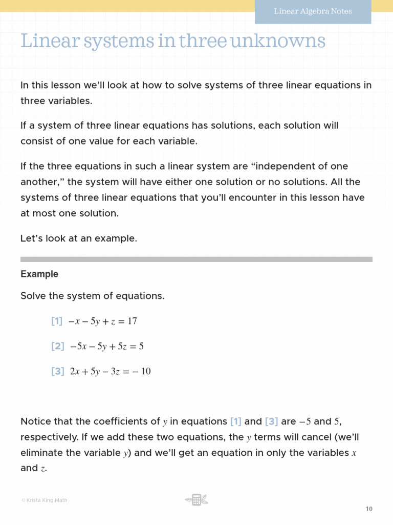 9 - Linear Systems in Three Unknowns - Linear+Systems+in+Three+Unknowns ...
