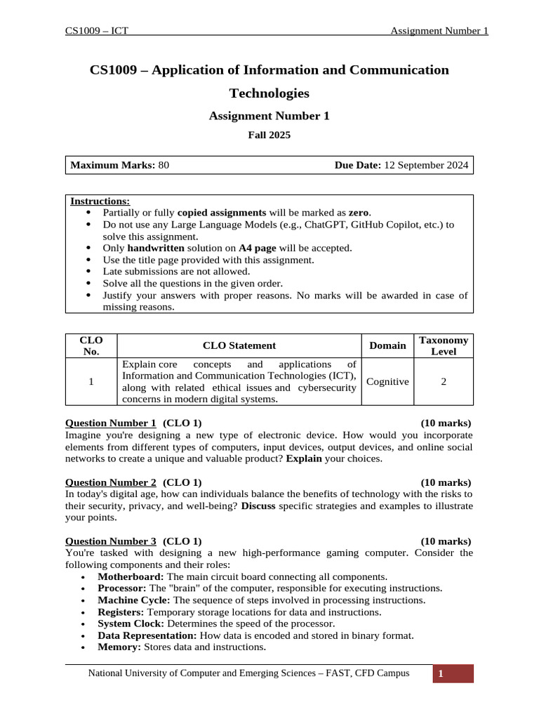 CS1009 ICT Assignment 1 Guidelines | PDF | Educational Technology ...