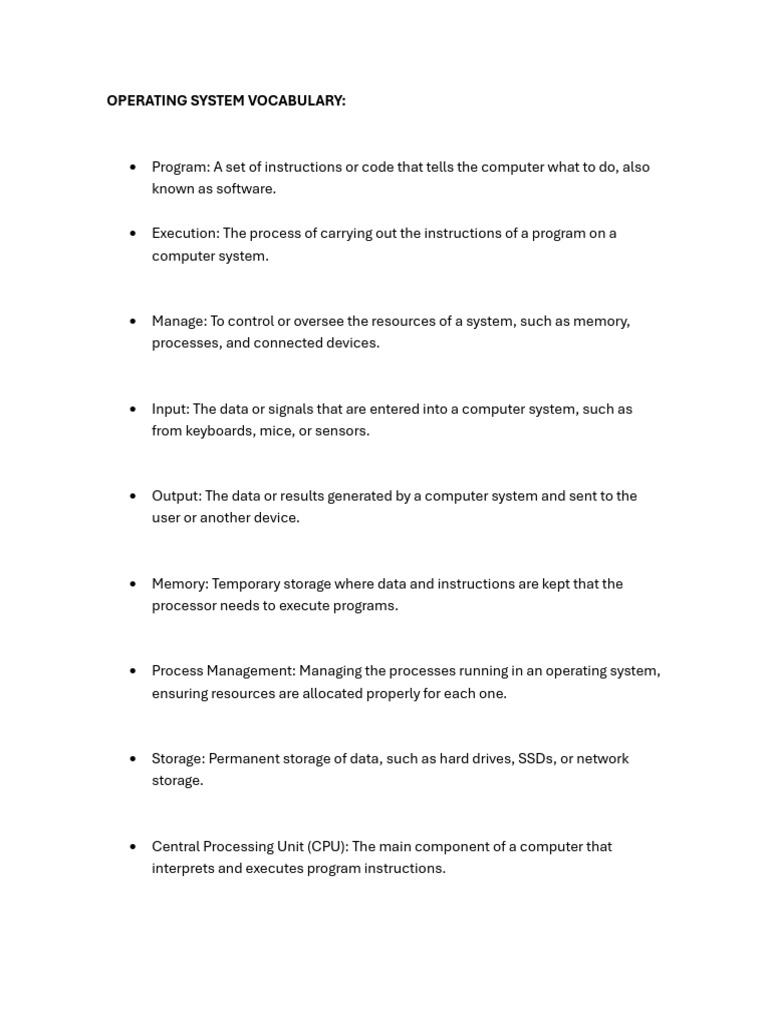 Operating System Vocabulary | PDF