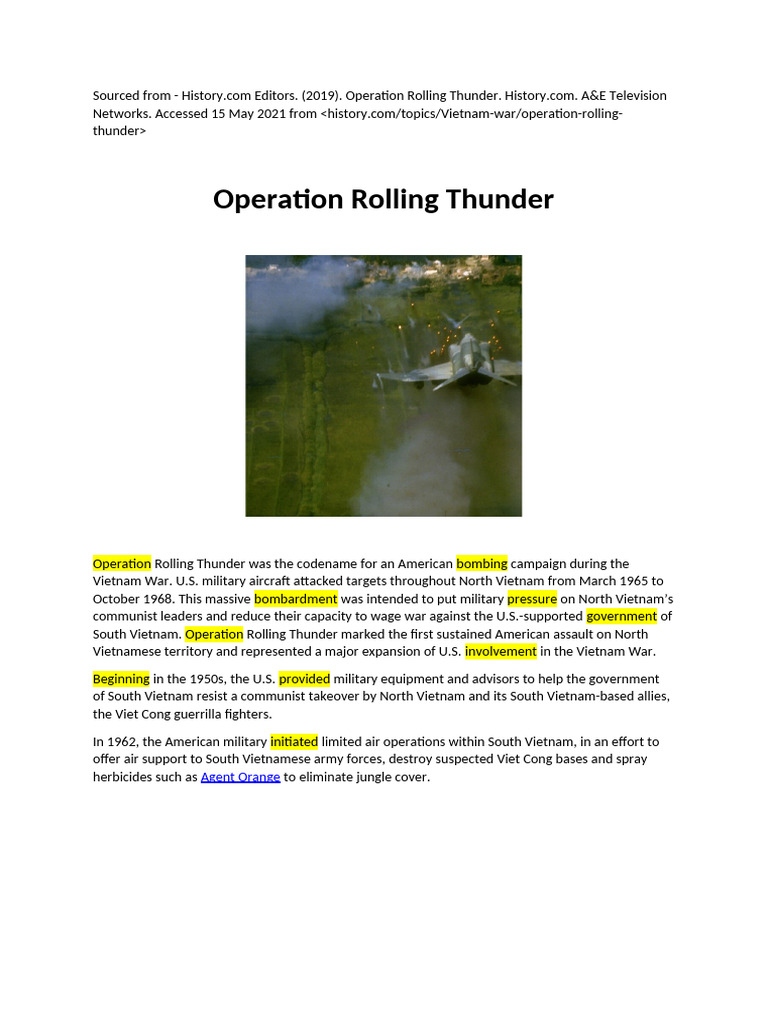 Operation Rolling Thunder Overview | PDF