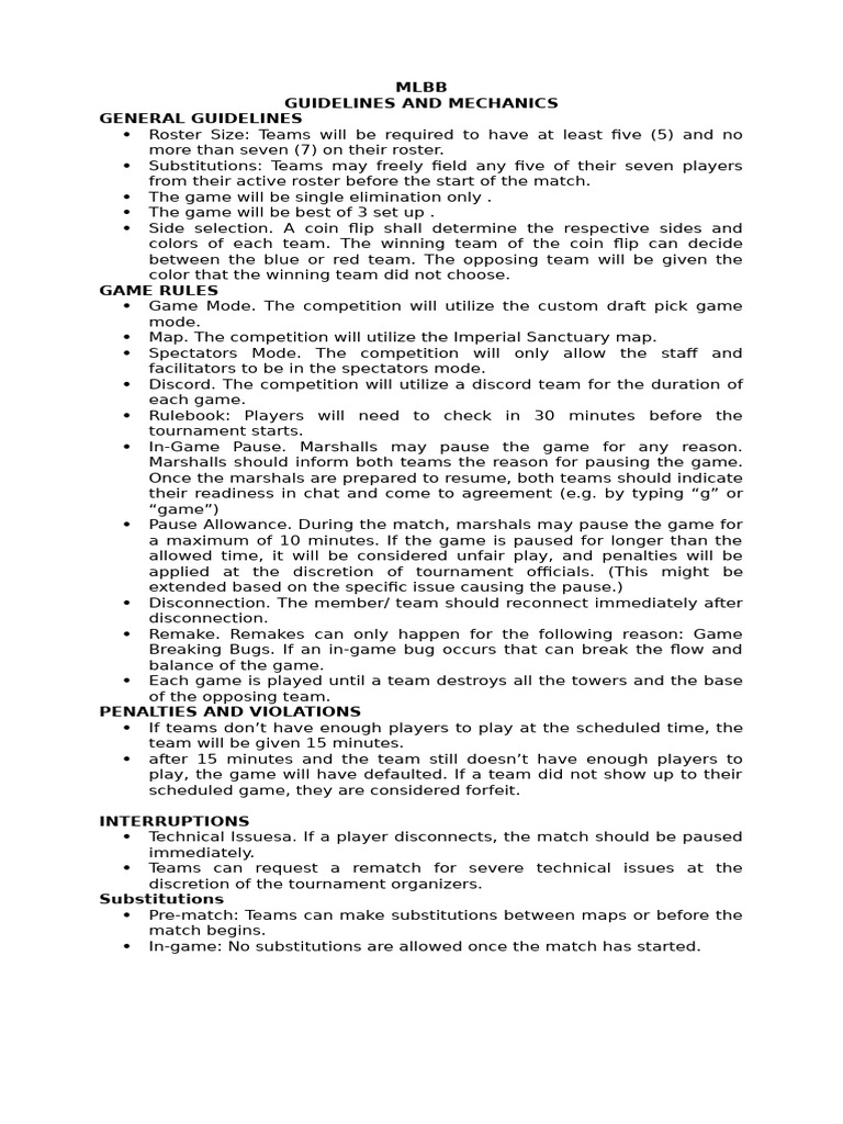 MLBB Billiards Chess Tournament Rules | PDF | Sports | Sports Rules And ...