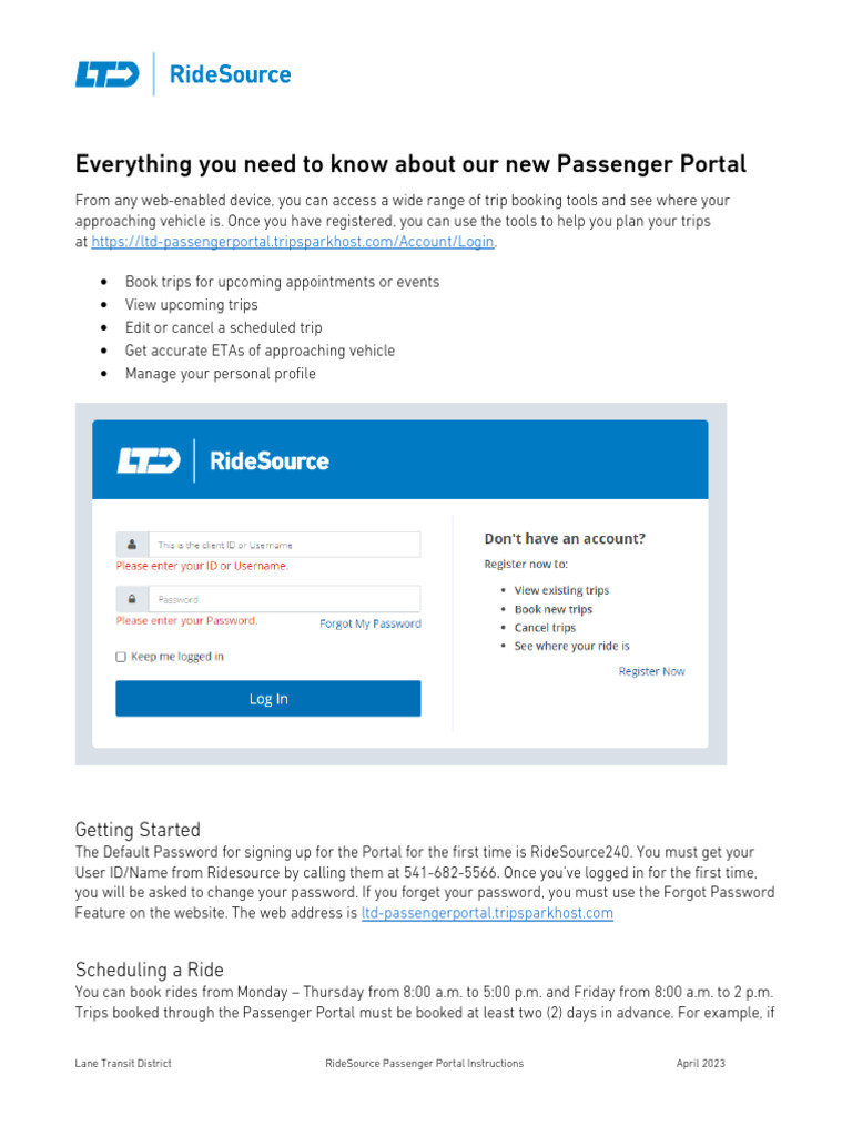 RideSource Passenger Portal Guide | PDF | Workweek And Weekend | Menu