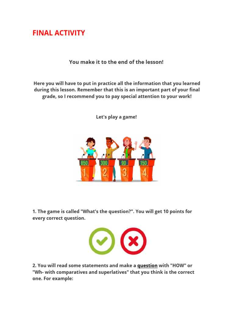 Final Activity: Question Formation Game | PDF