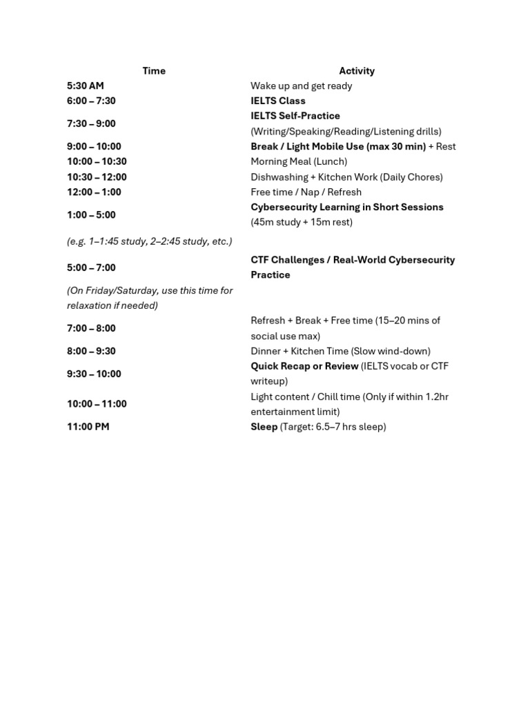 Daily Study and Relaxation Schedule | PDF