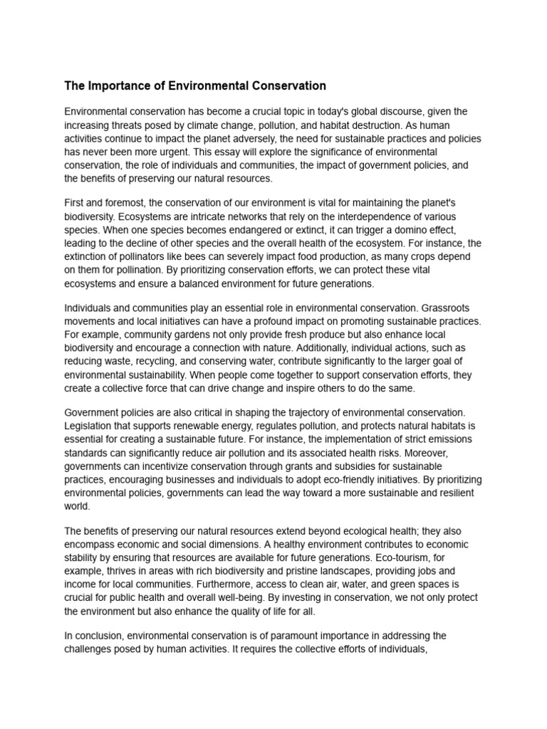 Importance of Environmental Conservation | PDF | Conservation Biology ...
