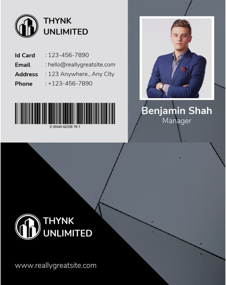 Grey and Black Simple Minimalist Modern Elegant Manager ID Card ...