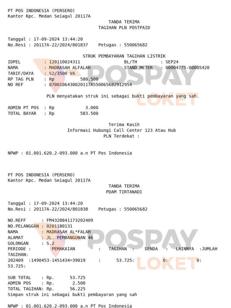 Struk Pembayaran Tagihan PLN dan PDAM | PDF