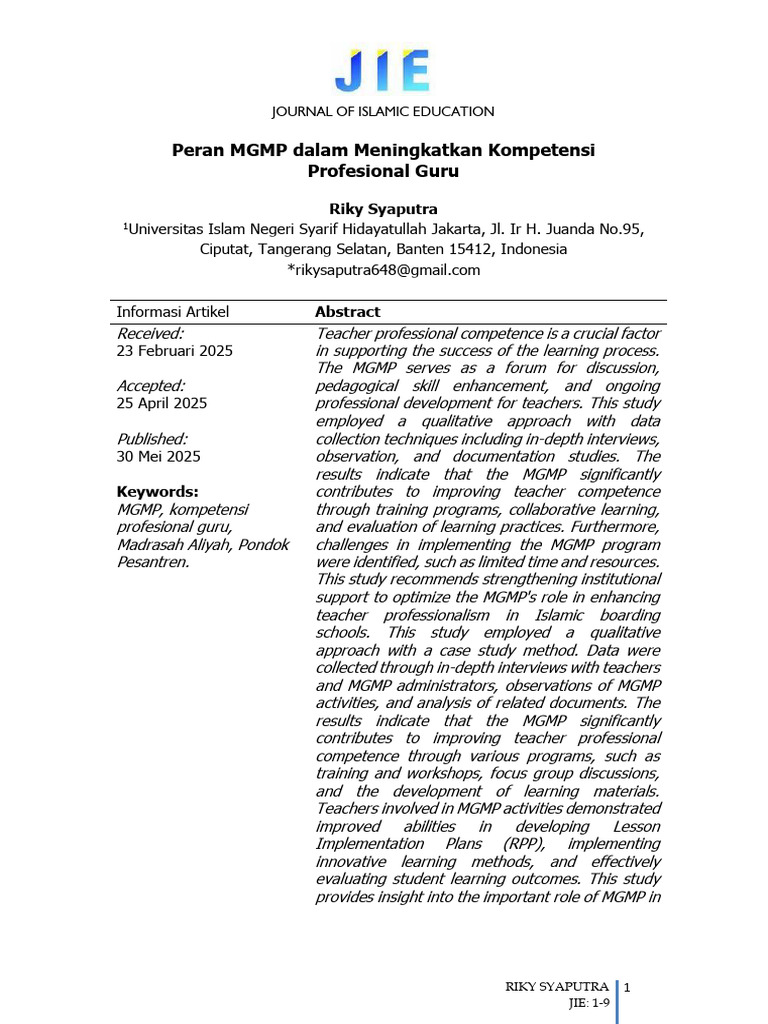 Peran MGMP dalam Peningkatan Kompetensi Guru | PDF