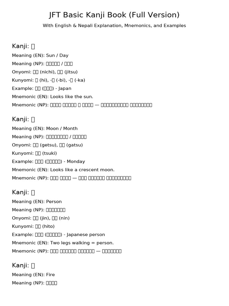 JFT Basic Kanji Guide in Nepali | PDF