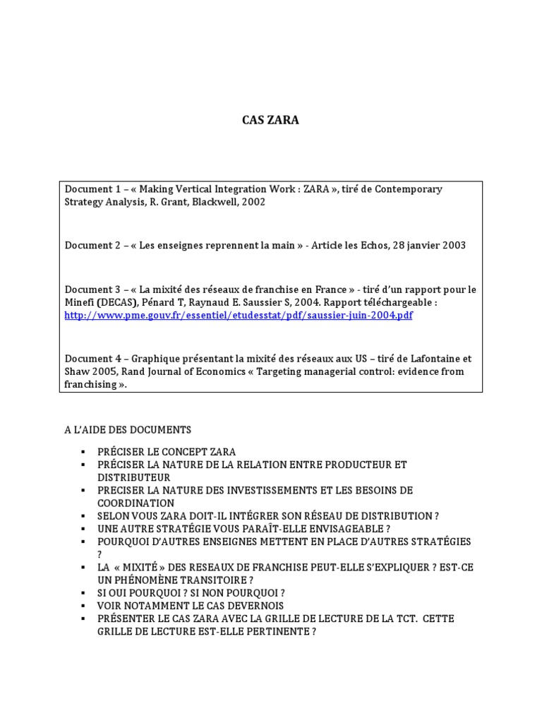 Etude De Cas Zara Cas Zara | PDF | Franchise (réseau commercial) | Commerce de détail