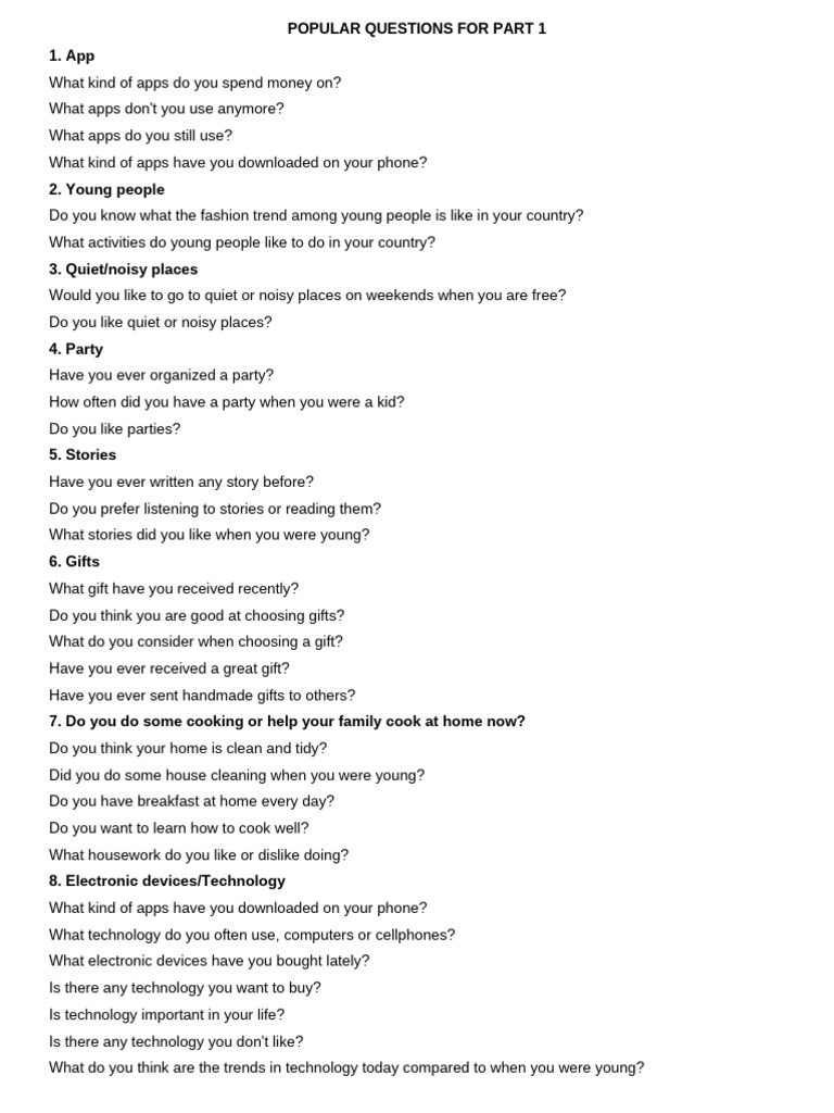 Common Questions for Part 1 Topics | PDF