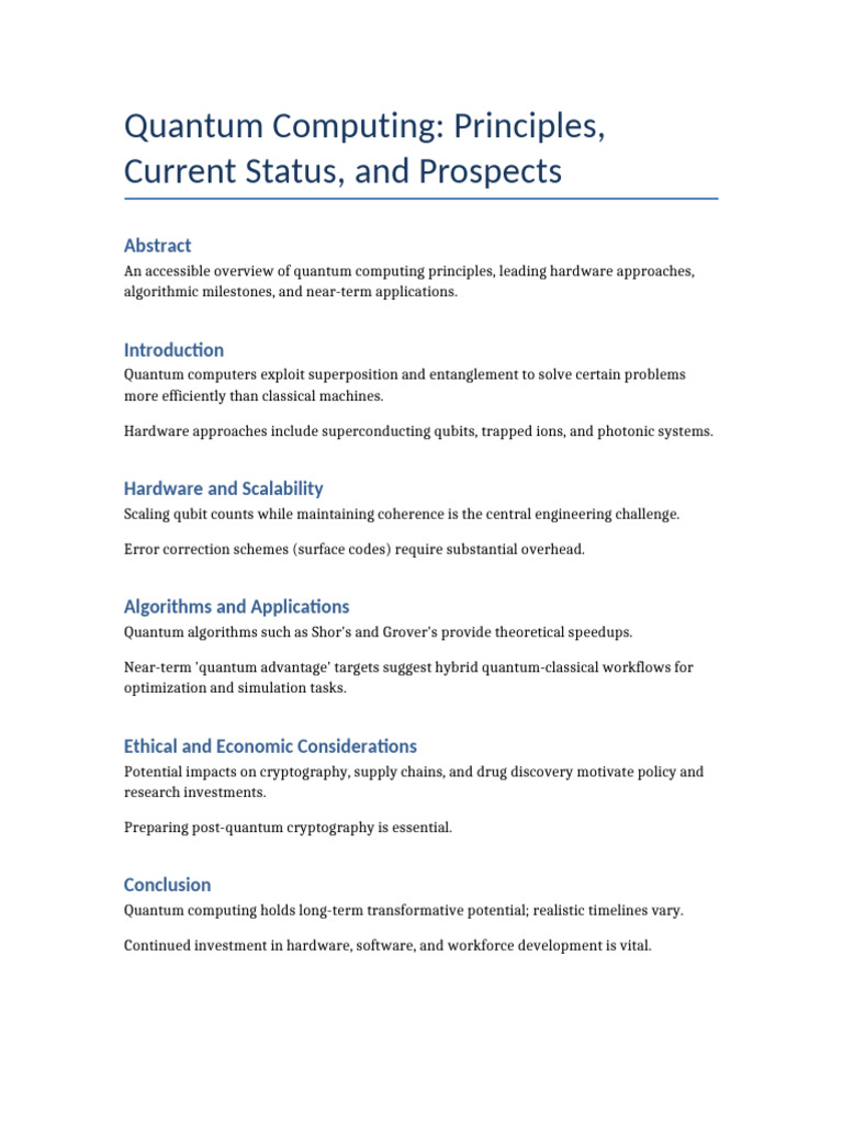 Quantum Computing: Principles and Prospects | PDF