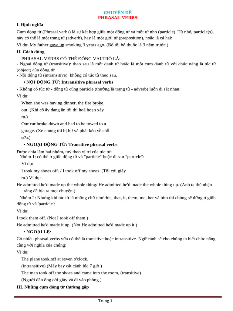 Phrasal Verbs - C M Đ NG T | PDF