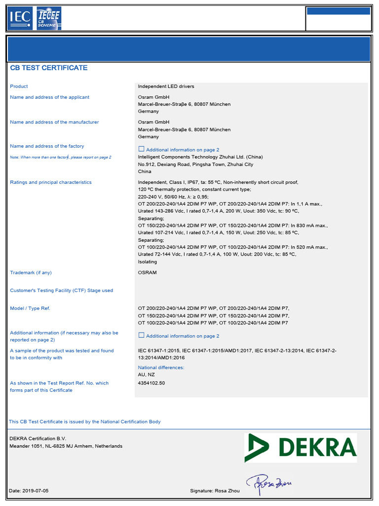 Osram Independent LED Drivers CB Certificate | PDF | Electrical Engineering
