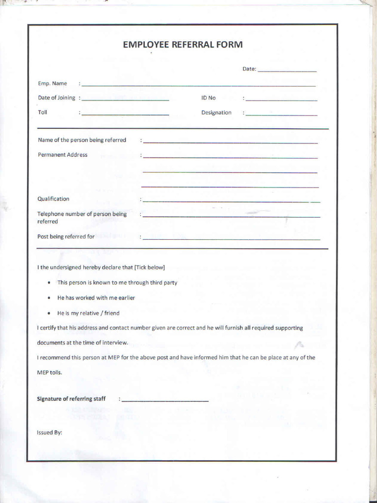 Application For Employee Referal Form | PDF