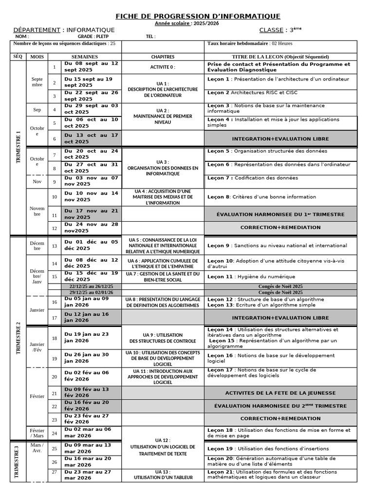 Fiche de progression informatique 2025-2026 | PDF | Génie logiciel ...