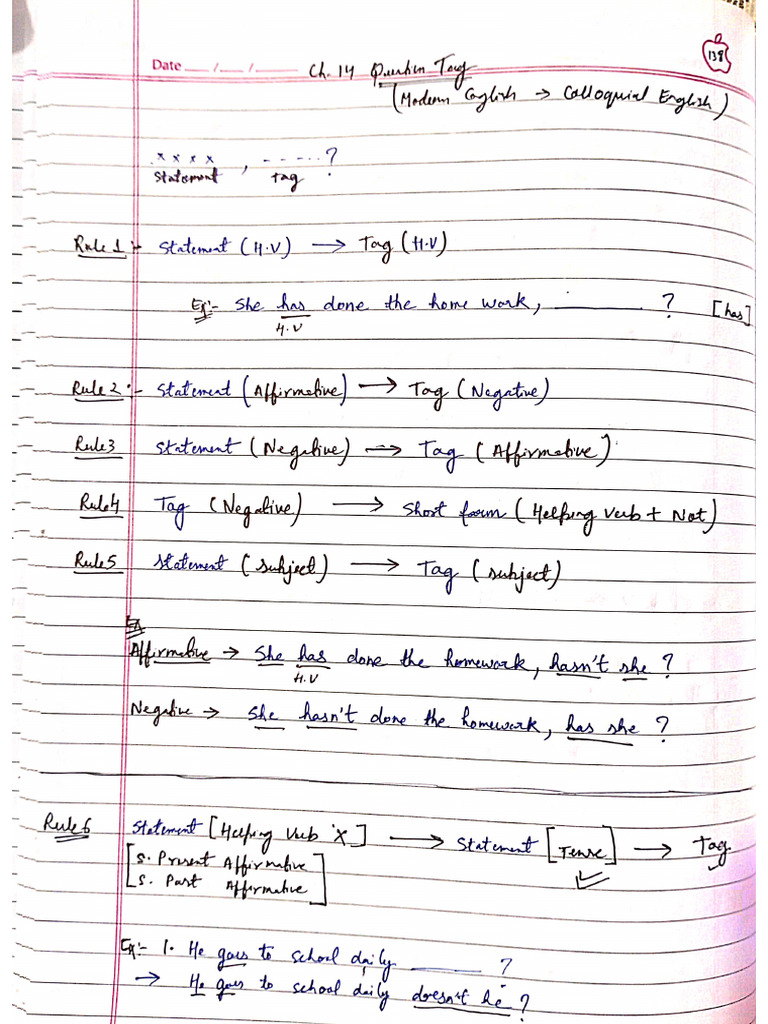 English Chapter 14 Question Tag Notes | PDF