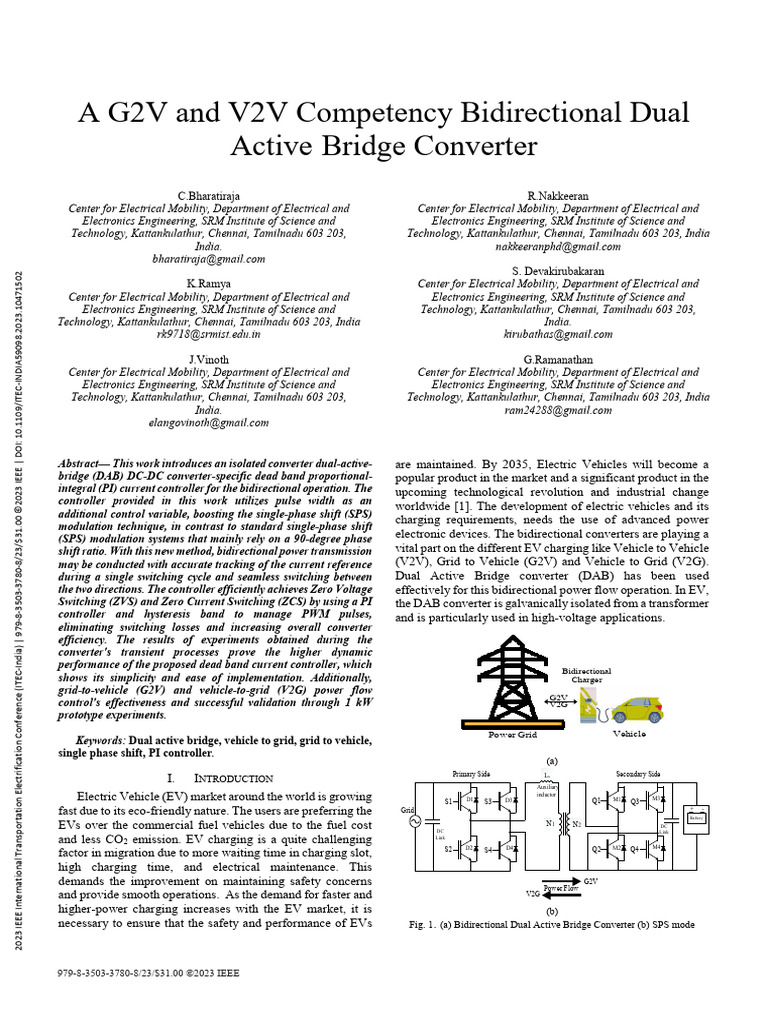 A G2V and V2V Competency Bidirectional Dual Active Bridge Converter ...