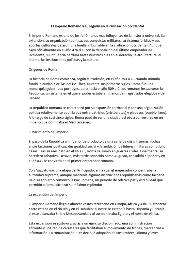 Legado del Imperio Romano en Occidente | PDF | imperio Romano | Roma ...
