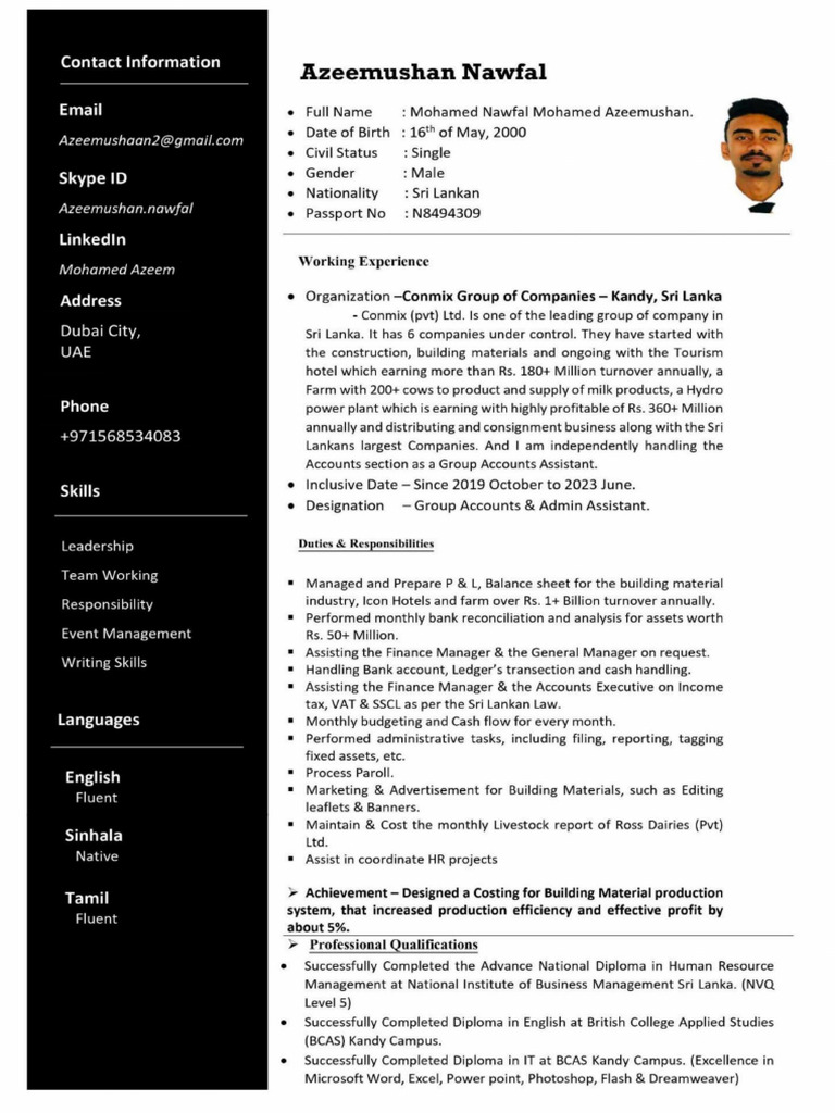 CV Azeemushan | PDF
