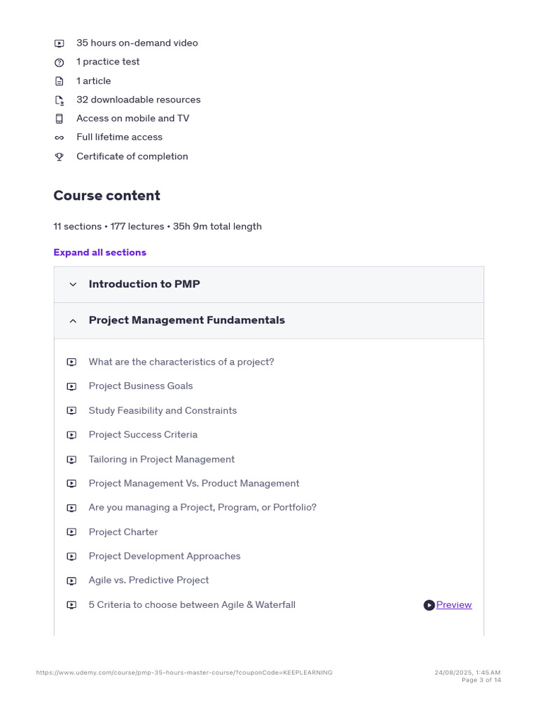 PMP Master Course: 35-Hour Training | PDF | Project Management | Risk