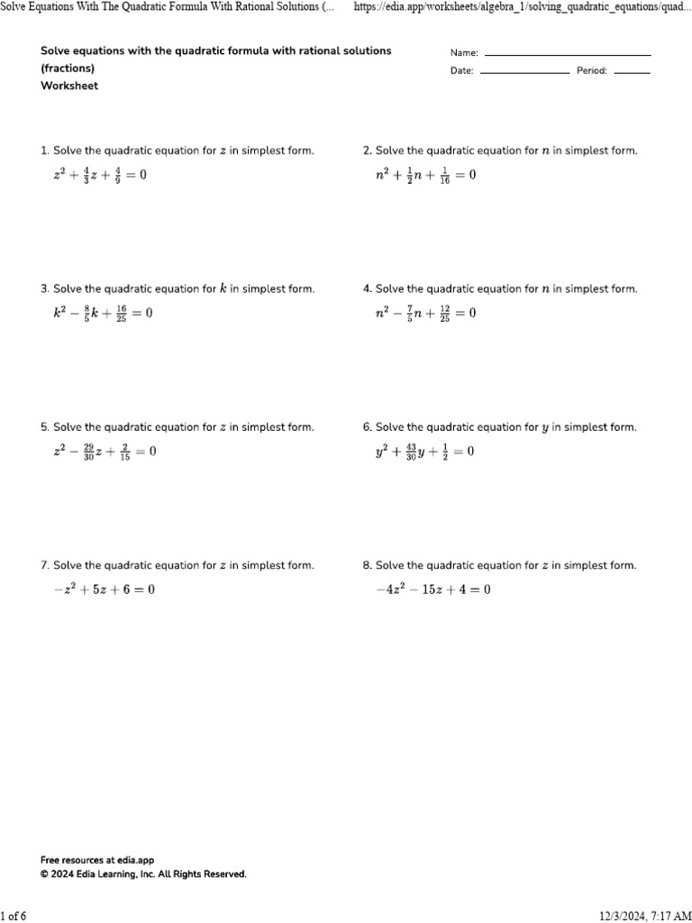 Quadratic Formula for Rational Solutions | PDF