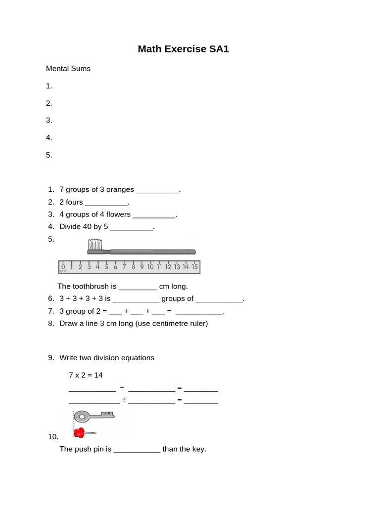 Math Exercise SA1: Mental Sums | PDF