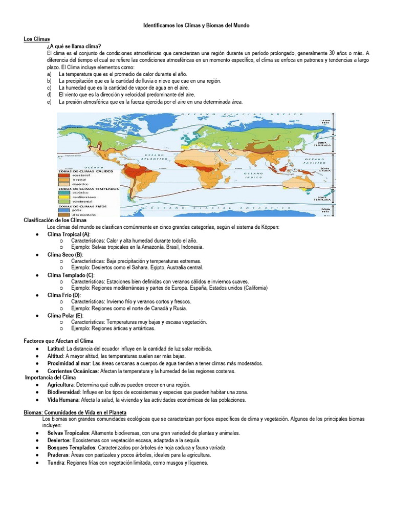Climas y Biomas del Mundo: Guía Completa | PDF | Clima | Selva