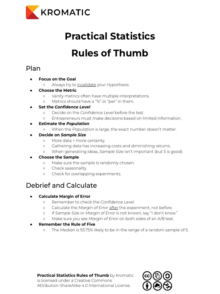 Practical Statistics: Key Rules of Thumb | PDF | Sampling (Statistics ...