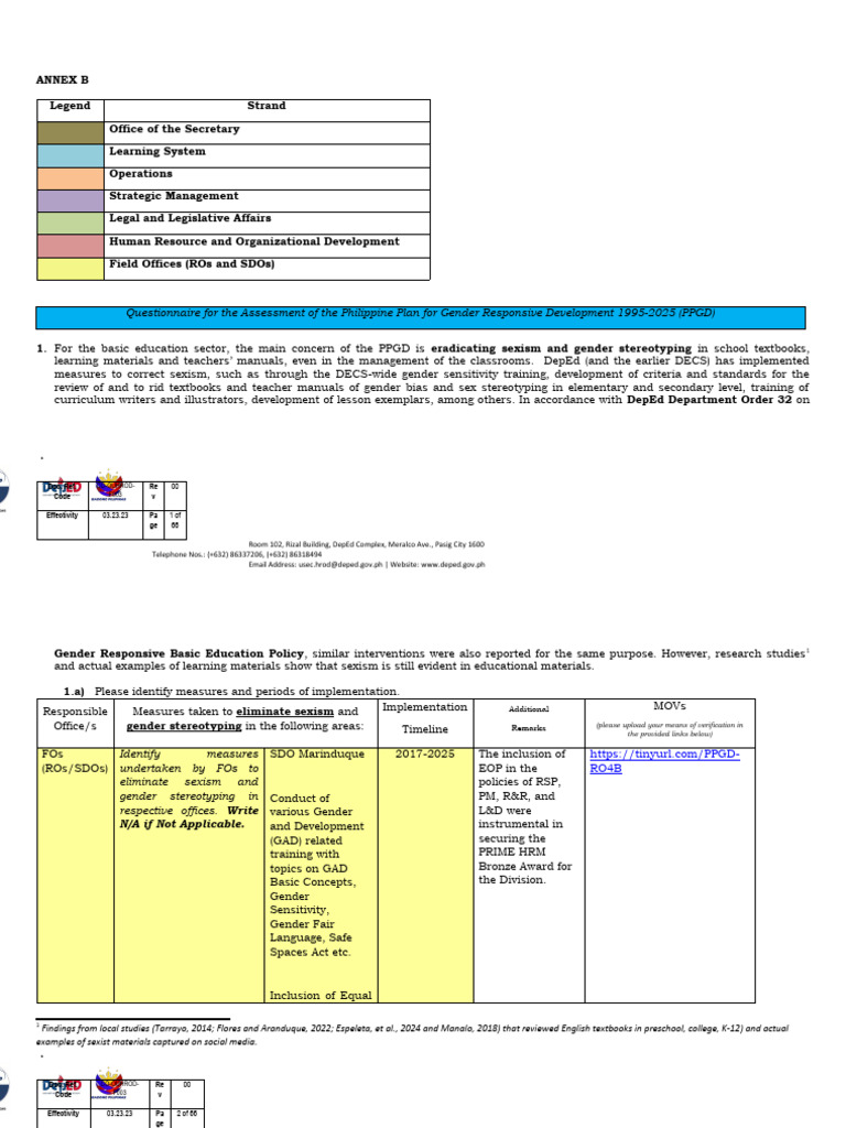 (Annex B) - DepEd Questionnaire - PPGD 1995-2025-SDO Marinduque | PDF ...