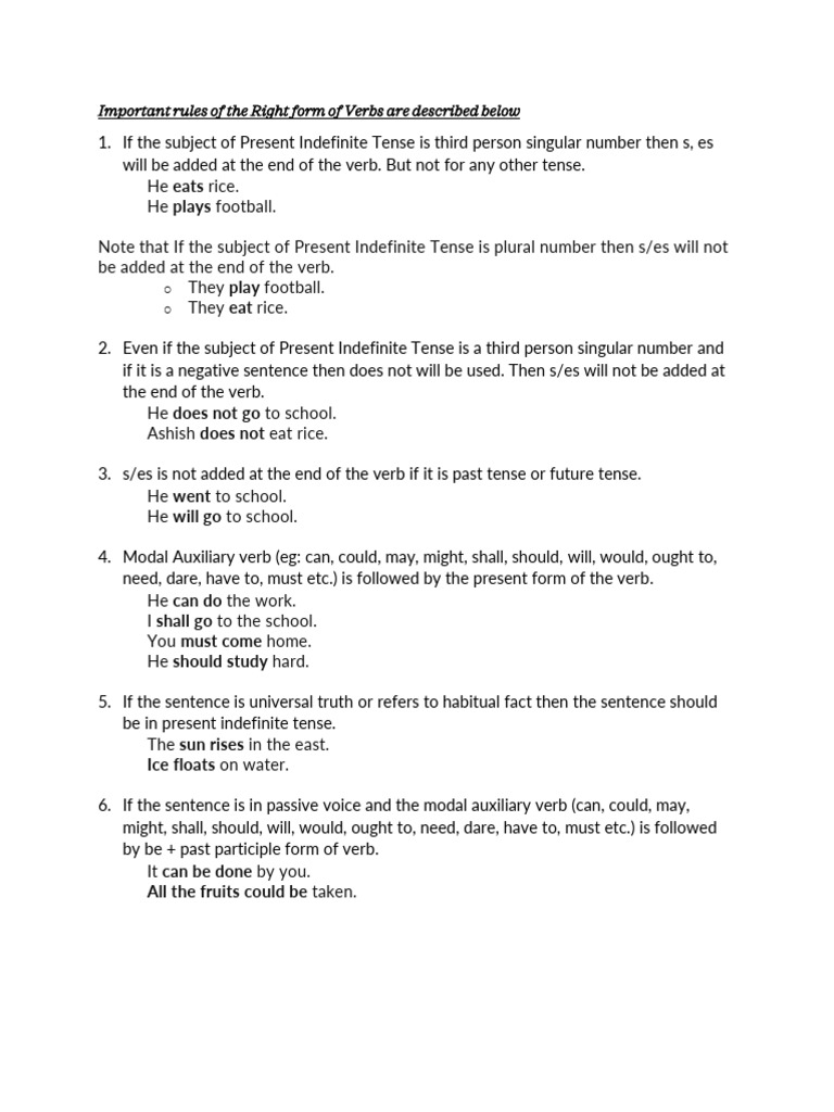 Rules for Correct Verb Forms | PDF | Verb | Grammatical Tense