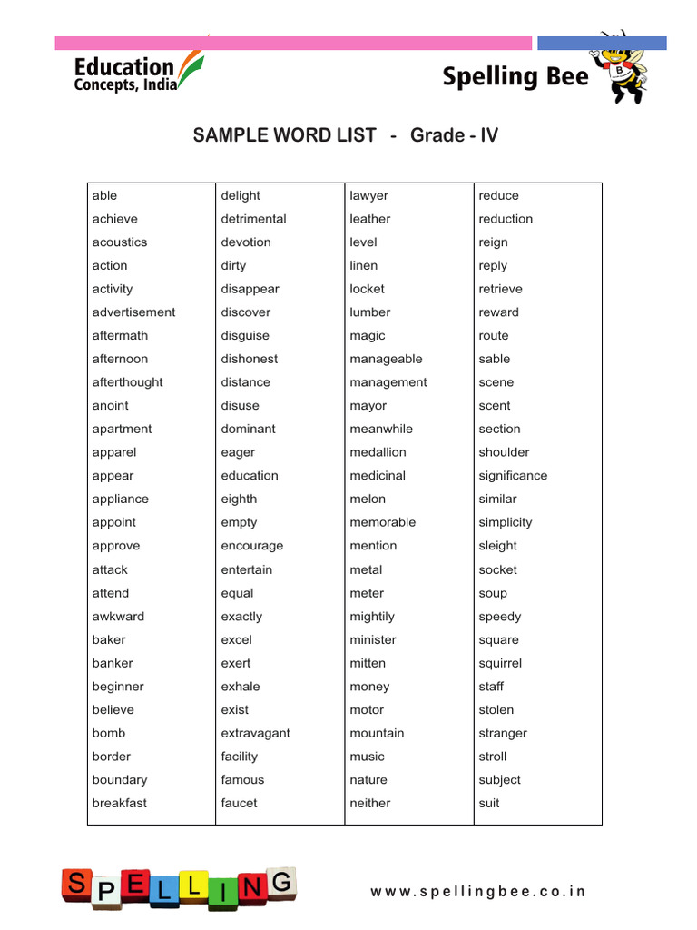 Grade IV Spelling Bee Word List | PDF