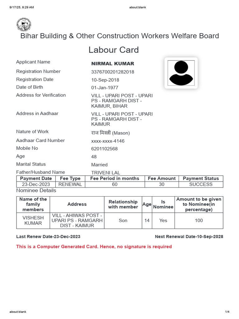 Labour Card | PDF