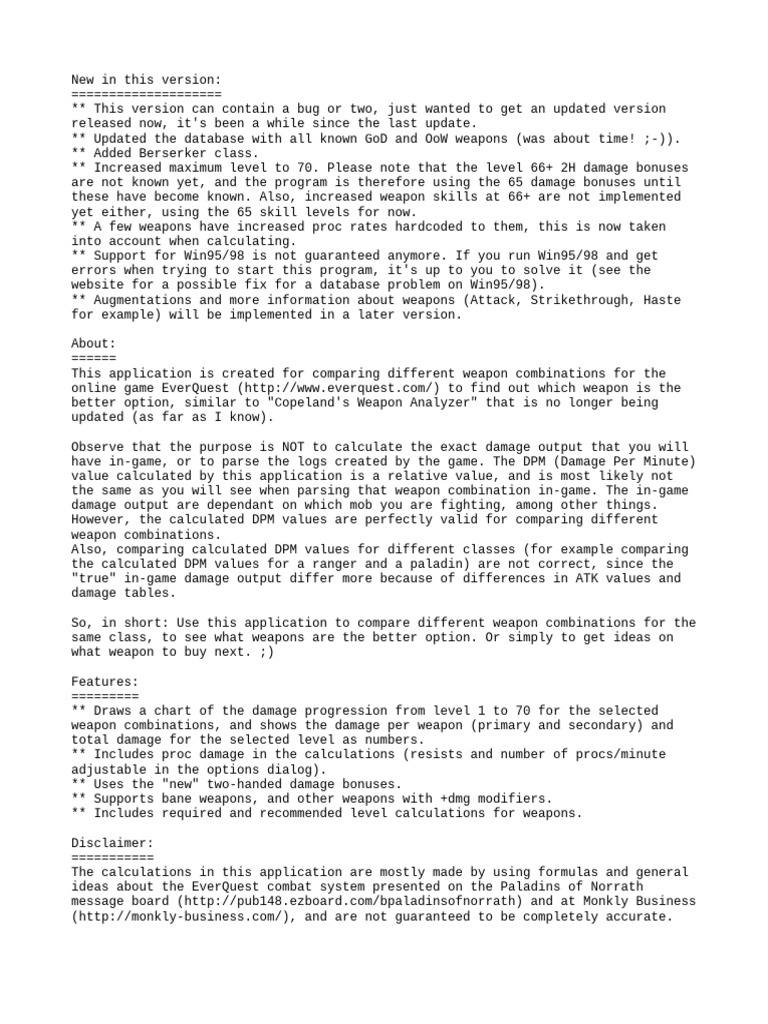 DPM Calculator for EverQuest Weapons | PDF | Computing | Software ...