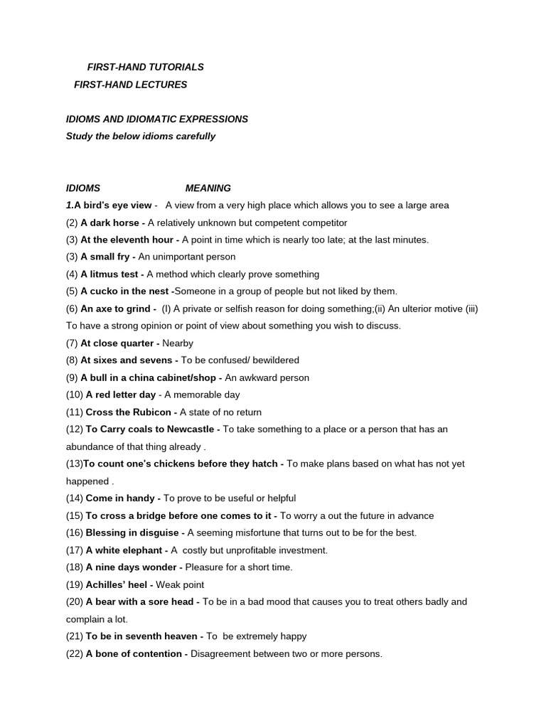 First-Hand Tutorials-Idioms and Meaning | PDF