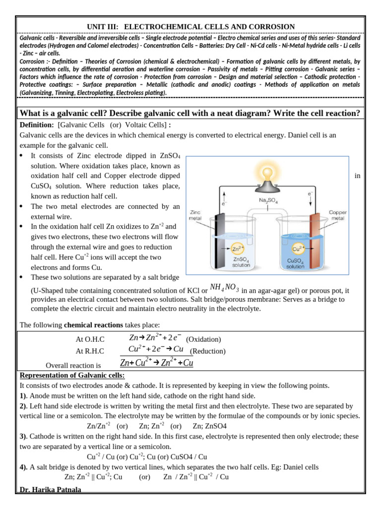 Electrochemical Cells and Corrosion Overview | PDF | Corrosion ...