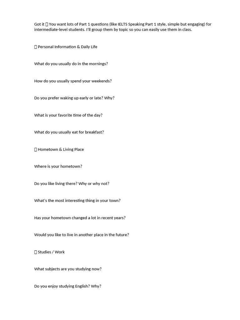 Intermediate Questions | PDF