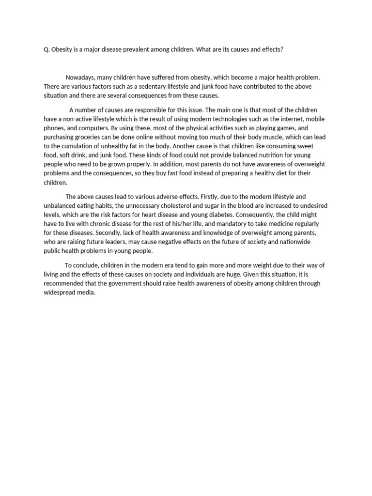 Causes and Effects of Childhood Obesity | PDF