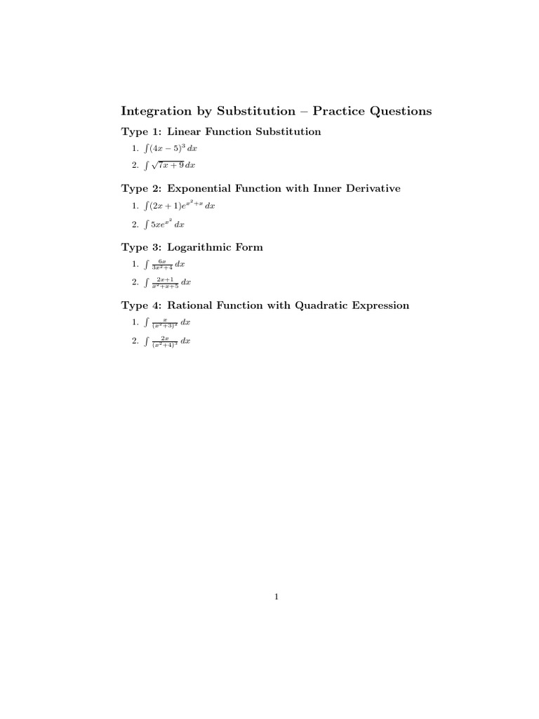 Integration by Substitution - Practice Questions | PDF