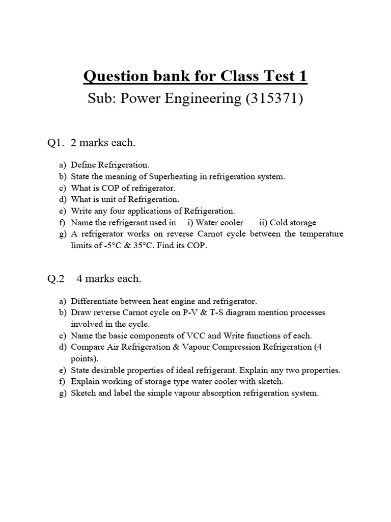 Power Engineering Class Test Questions | PDF