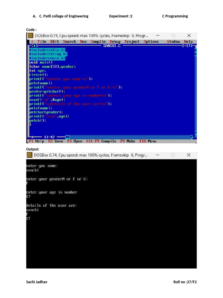 A. C. Patil Collage of Engineering Experiment:2 C Programming Code | PDF