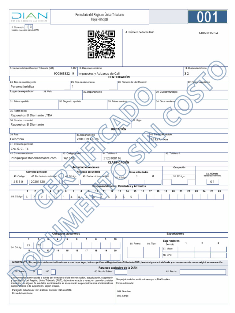 Registro Único Tributario - RUT Colombia | PDF