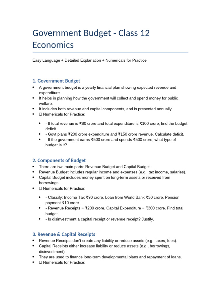 Class 12 Government Budget Overview | PDF | Government Budget Balance ...