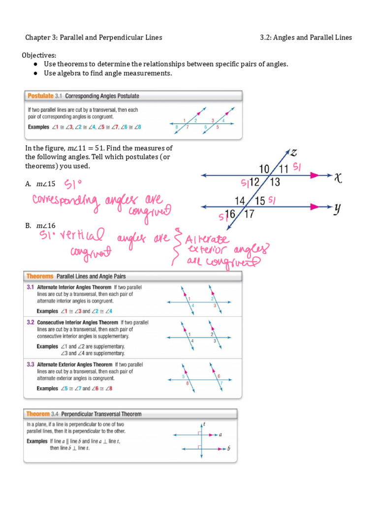 KEY 3.2 Notes - Angles and Parallel Lines | PDF