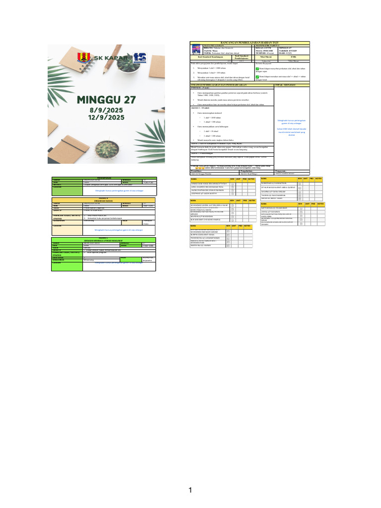 Rancangan Pembelajaran Matematik Tahun 4 | PDF
