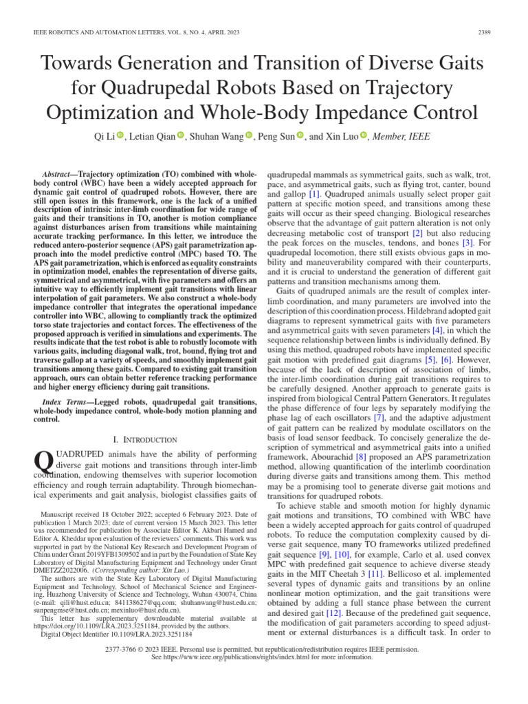 Diverse Gait Generation for Quadrupedal Robots | PDF | Horse Gait | Walking